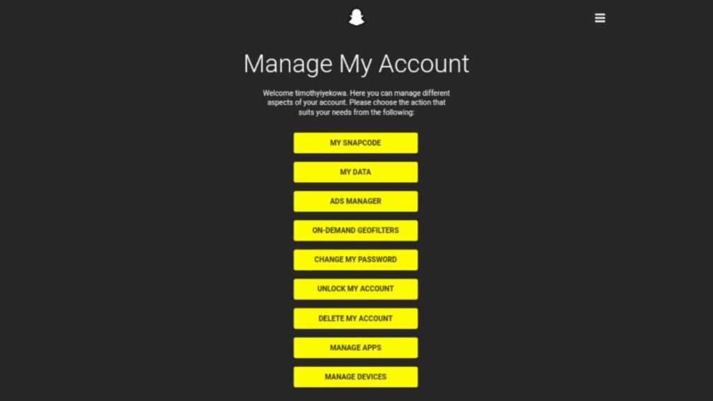 Manage Your Snapchat account — Tap Delete My Account